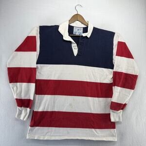 Vintage Lands End Rugby Shirt Men's XL Tall XLT Red White Blue USA Made Flag 90s